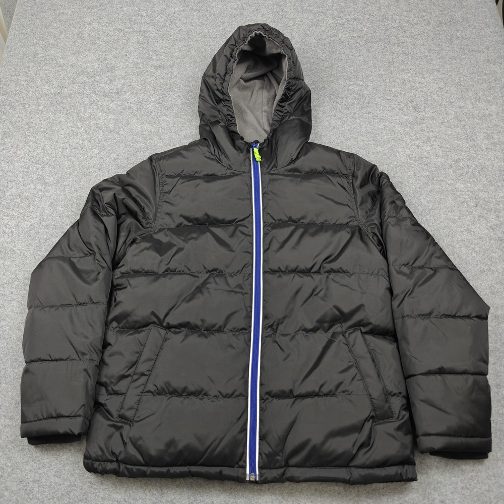 J.Crew Jacket Youth XL Black Puffer Primaloft Hooded Fleece Lined Zip Winter